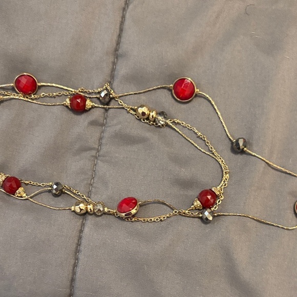 New York & Company Red and Gold Multi-Layer Necklace - Picture 4 of 5